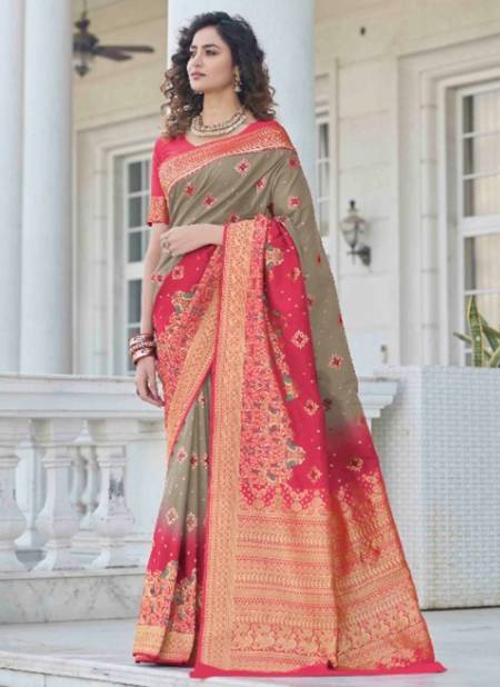Gray Colour Maharani Vol 3 Shubhvastra New Latest Designer Festive Wear Banarasi Silk Saree Collection 5376